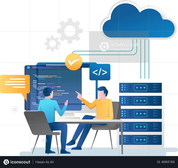 Cloud server consultation for storing data  Illustration