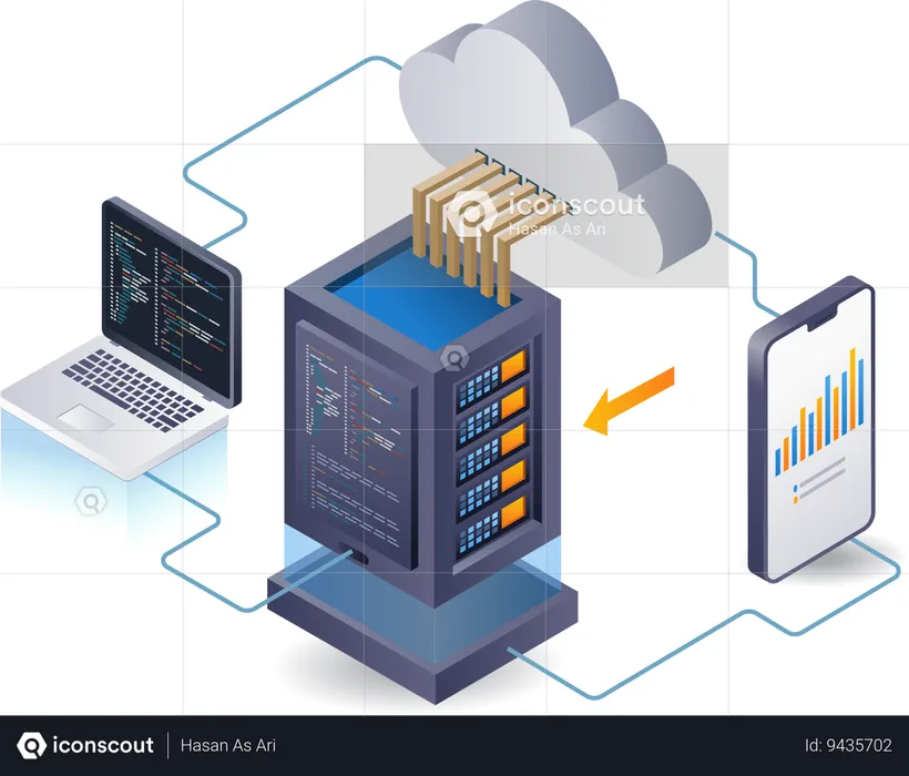 Cloud server data business analyst  Illustration
