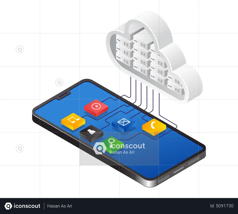 Cloud-Server-Daten-App Smartphone  Illustration