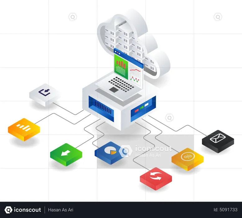 Cloud server network data analyst  Illustration