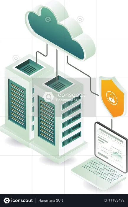 Cloud server security and network management  Illustration