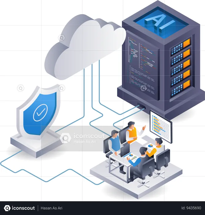 Cloud server security center team  Illustration