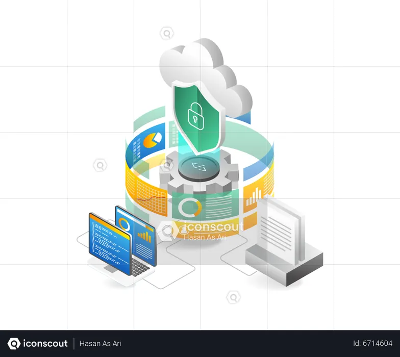 Cloud server security endpoint analysis screen  Illustration