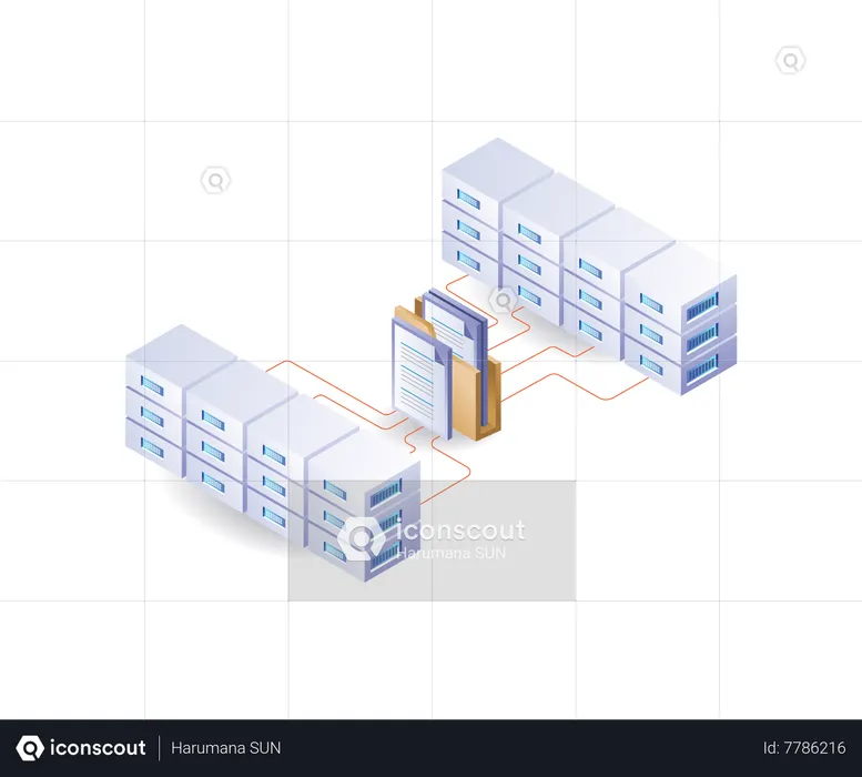 Cloud server stores a lot of data folders  Illustration