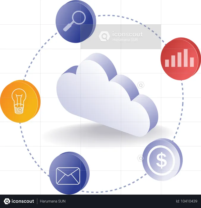 Cloud server stores lots of business data  Illustration