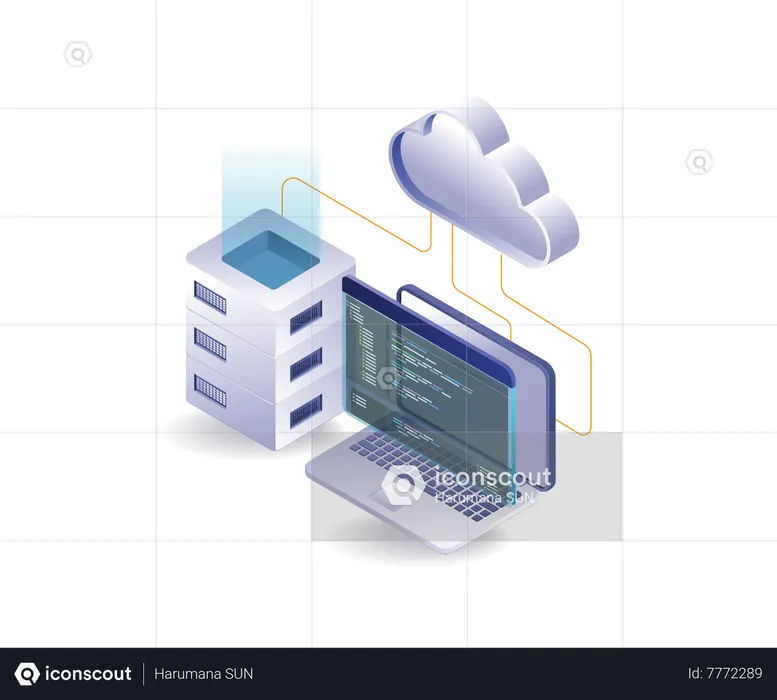 Langage de programmation d'analyse d'hébergement de serveur cloud  Illustration