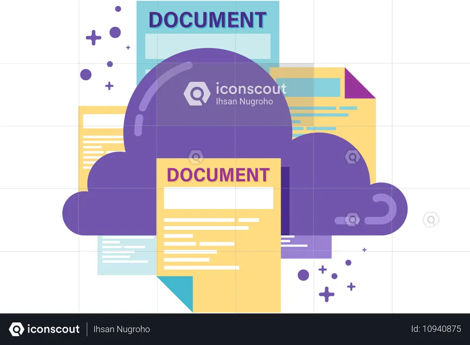 Cloud storage with files and documents  Illustration