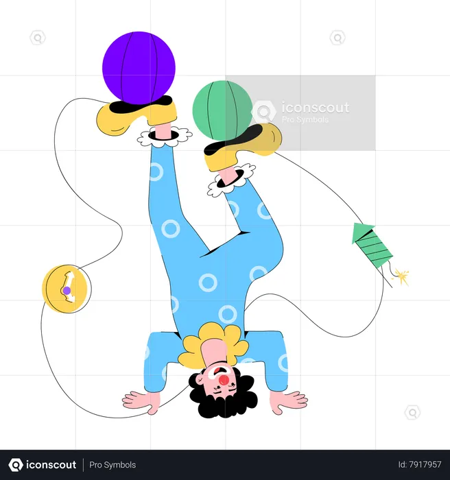 Clown Headstand  Illustration