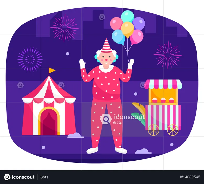 Clown tenant un ballon  Illustration