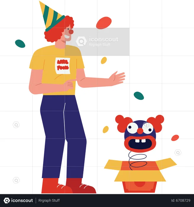 Clown with April Fool prank box  Illustration