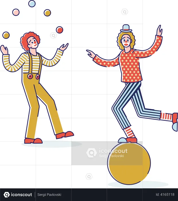 Clowns performing juggling and balancing  Illustration