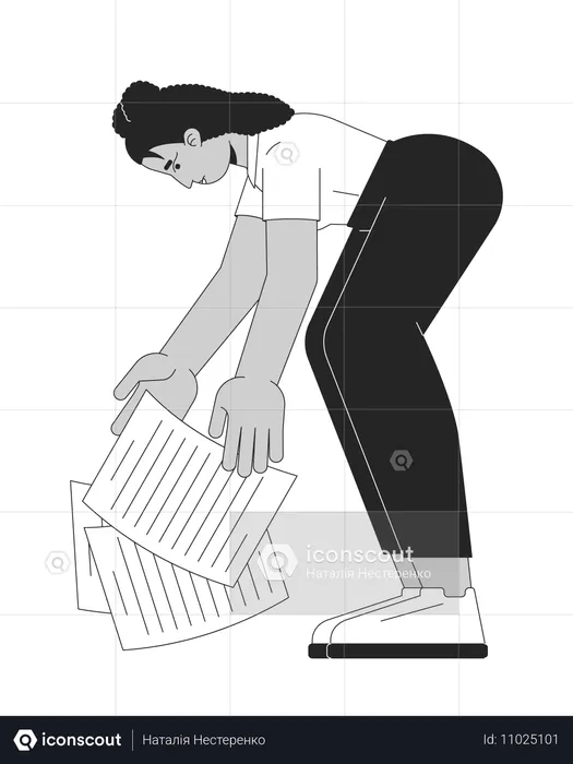 Clumsy female hispanic employee dropping documents  Illustration