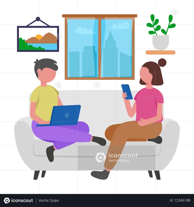 Coworking Freelancers trabalhando em casa  Ilustração