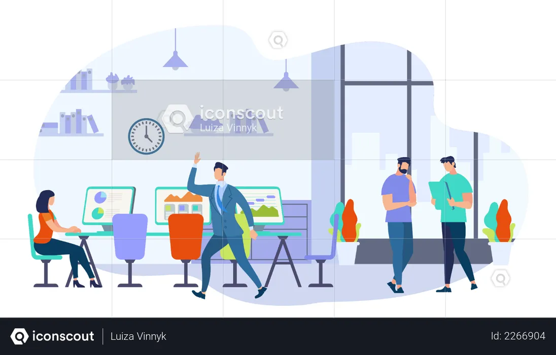Co-working Men and Woman with Creative Workers Team  Illustration