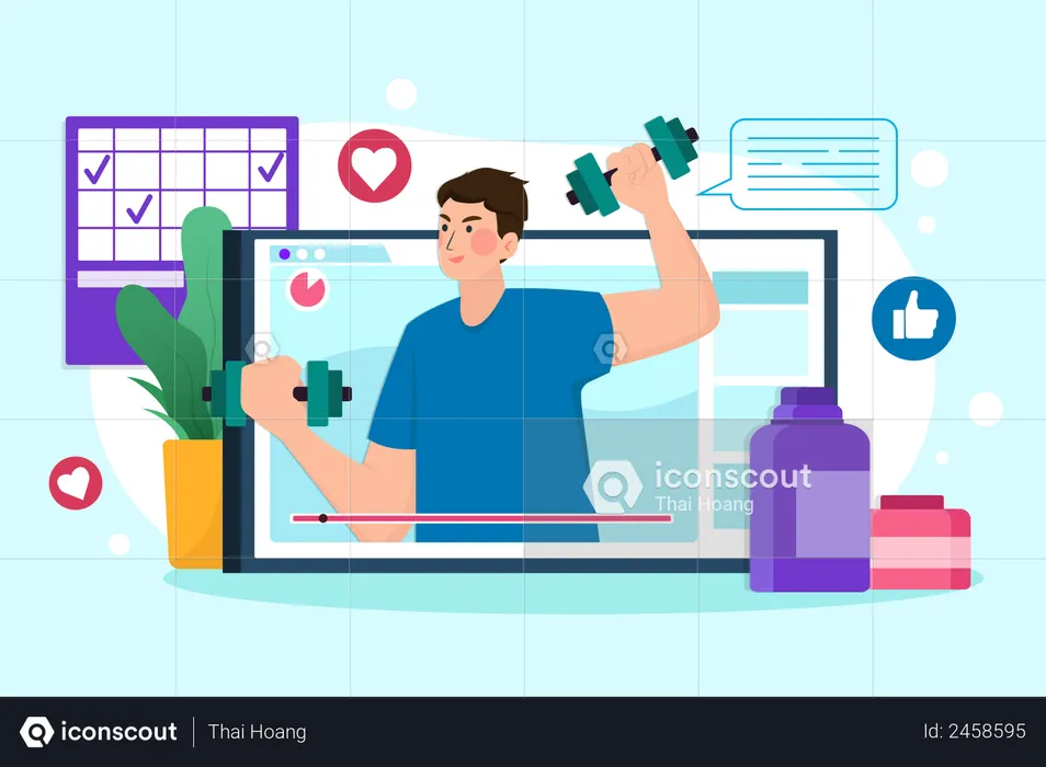 Coach fitness donnant une formation en ligne  Illustration