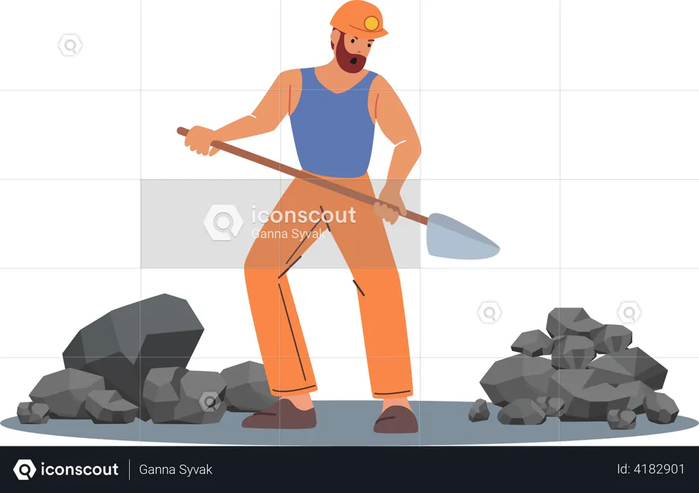 Coal mine worker extracting coal  Illustration