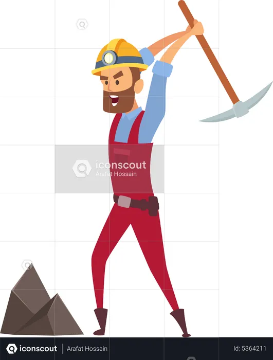 Coal Miner Digging Soil with Pickaxe  Illustration