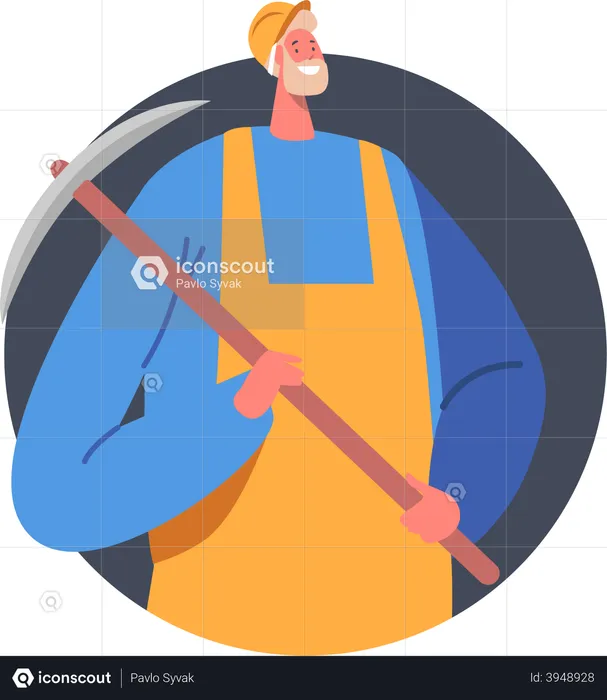 Coal mining labor holding pickaxe  Illustration