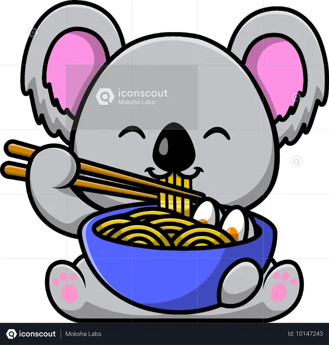 Koala come macarrão instantâneo com pauzinho  Ilustração