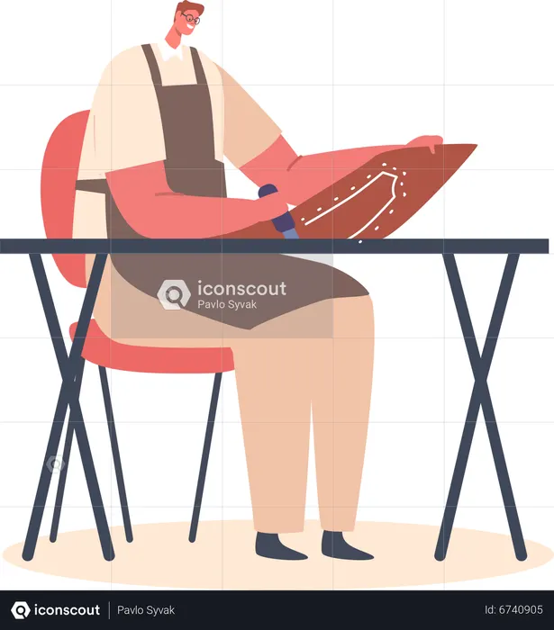 Cobbler Artisan Making Footwear Using Special Tools  Illustration