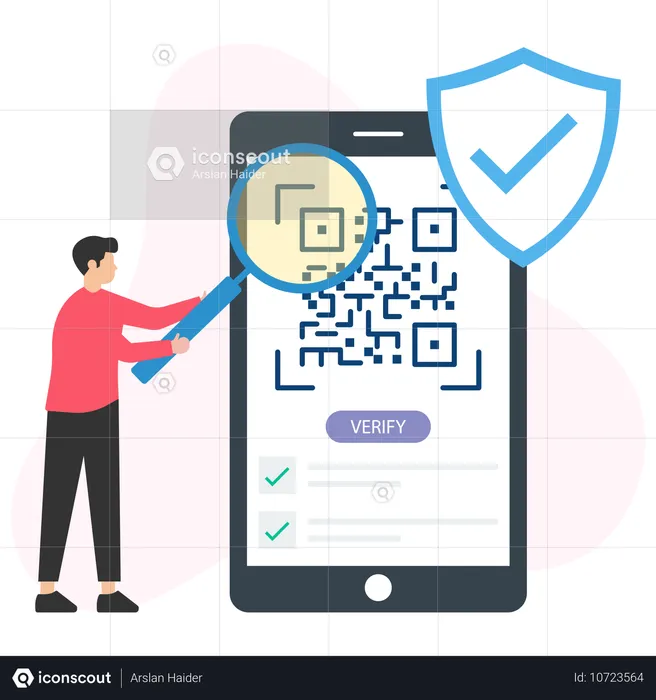 Code QR vérifié par l'homme  Illustration