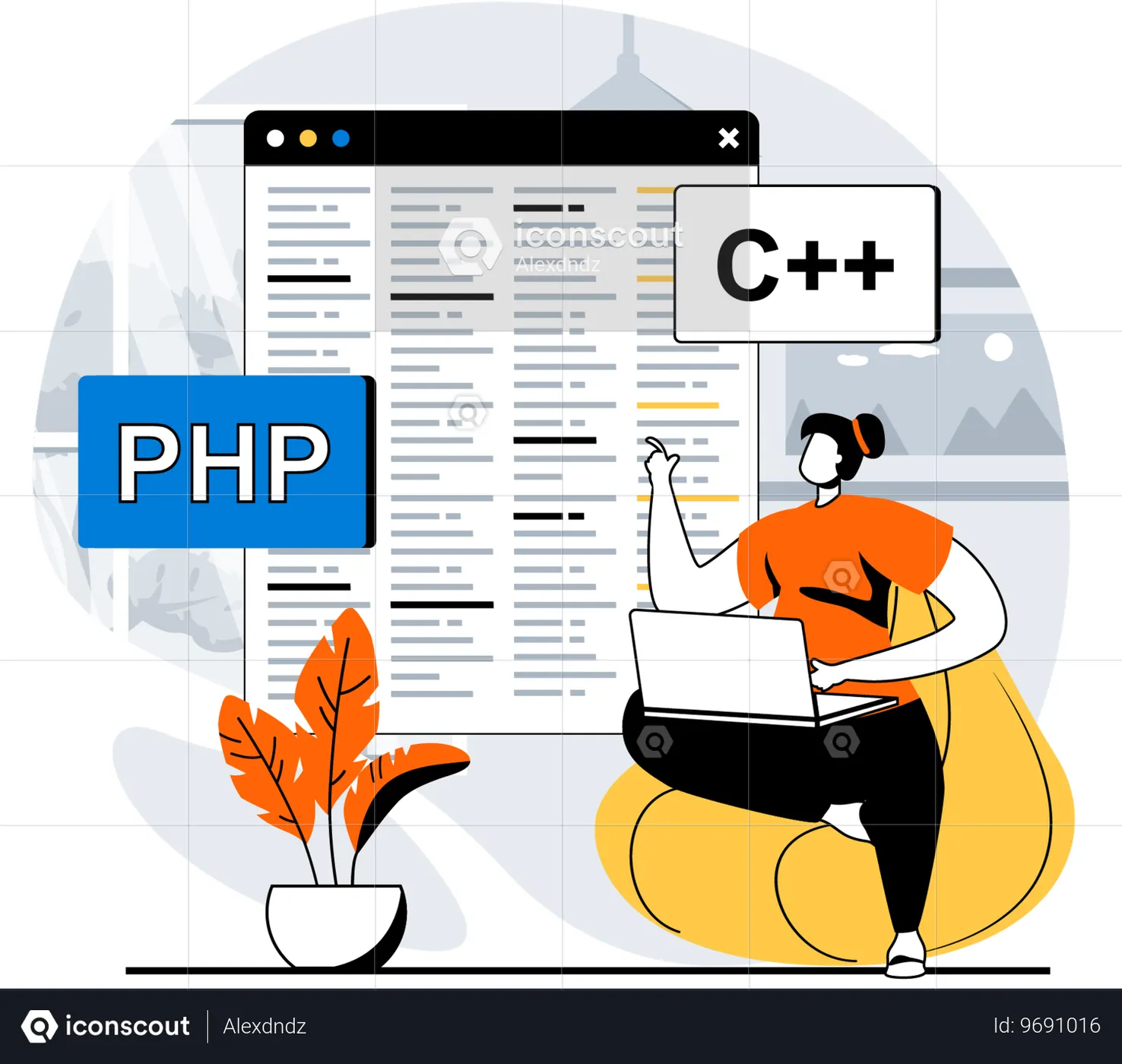 Coder Codes Using Programming Languages Illustration - Free Download ...