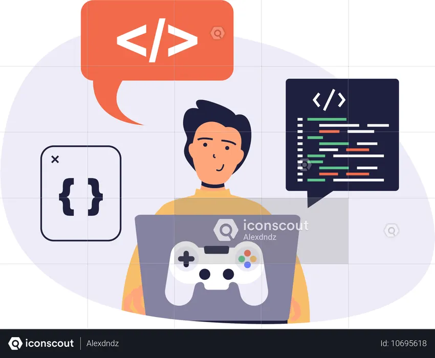 Coder creating gaming application  Illustration