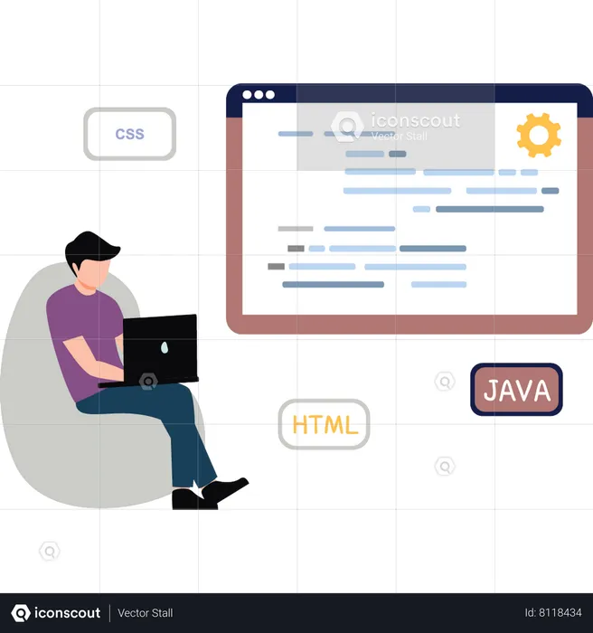 Coder doing coding on laptop  Illustration