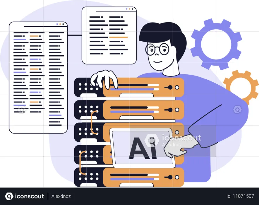 Coder doing server programming  Illustration