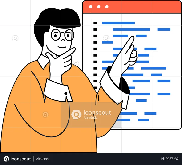 Coder is looking at programming lines  Illustration