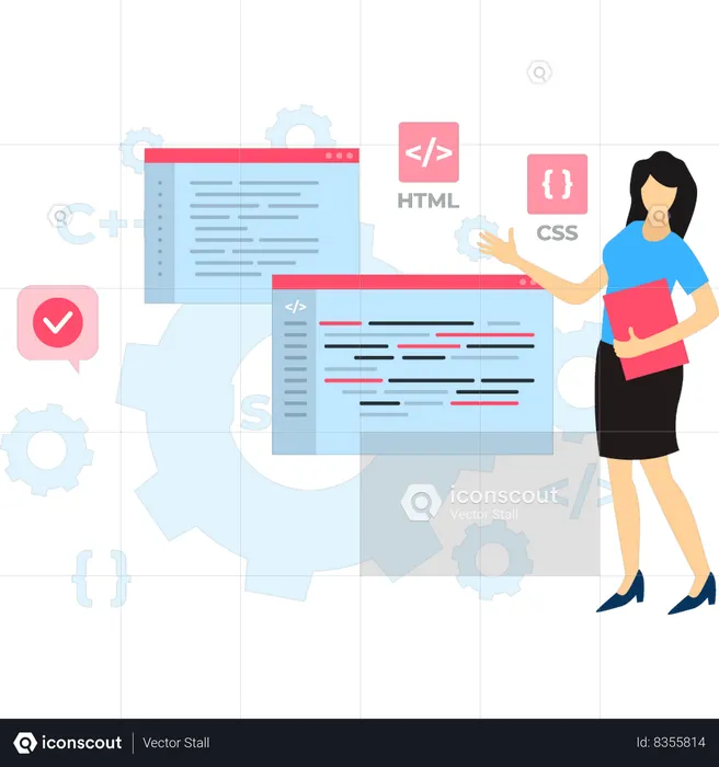 Coder is viewing coding lines  Illustration