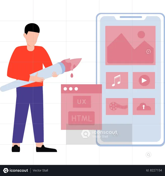 Coder is viewing html and ux files  Illustration