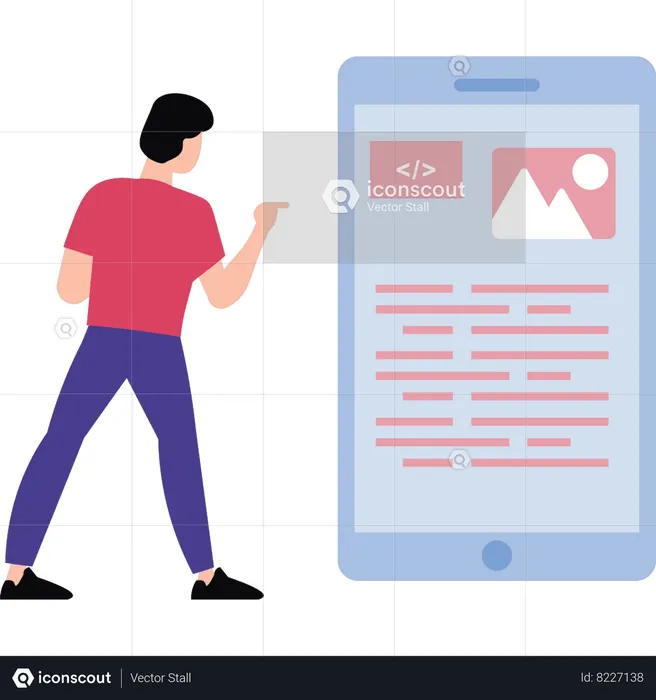Coder is viewing programming on mobile  Illustration