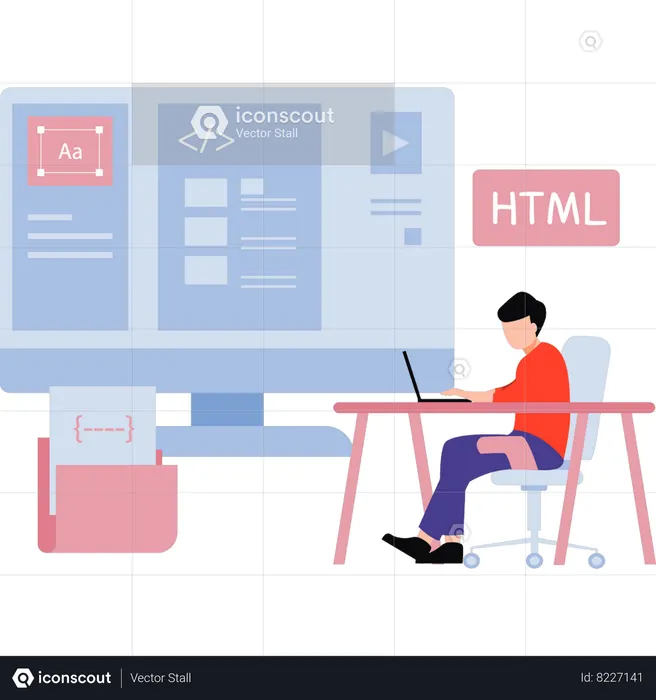 Coder is writing html code  Illustration