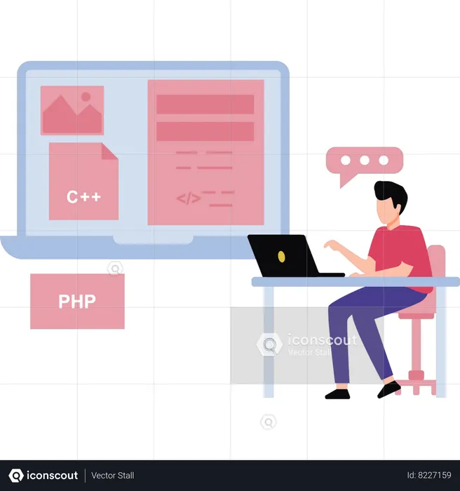 Coder is writing programming lines  Illustration