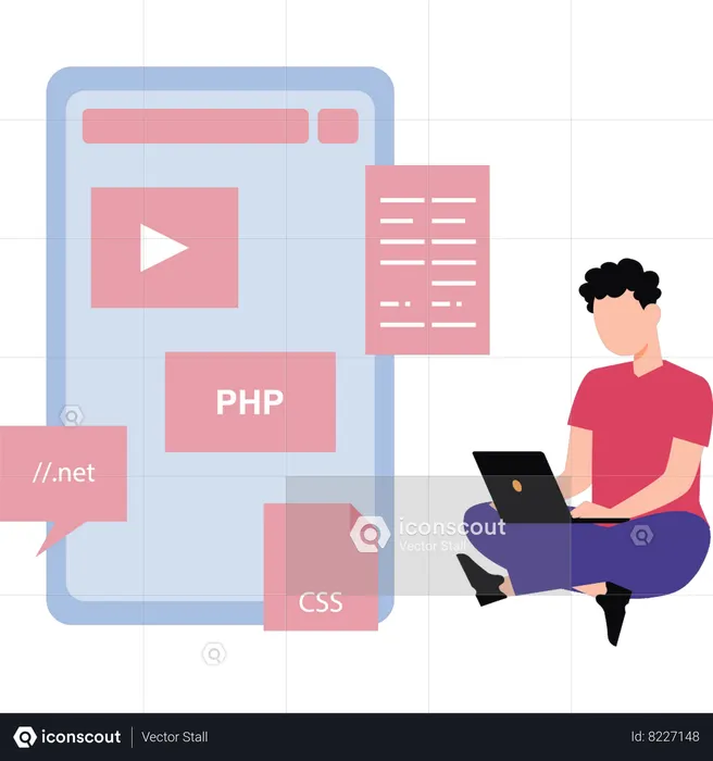Coder is writing programming lines  Illustration