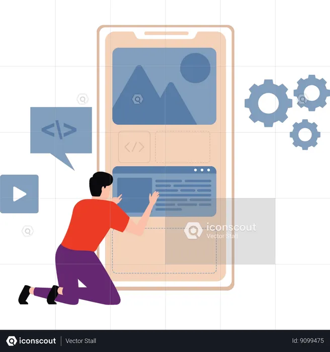Coder make changes in mobile interface  Illustration