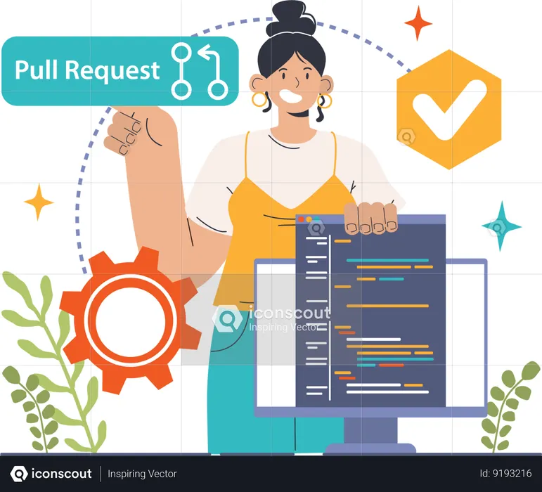 Coder pulls request in coding  Illustration