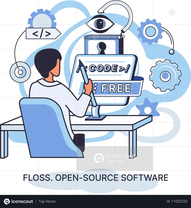 プログラマーが無料コードの助けを求める  イラスト