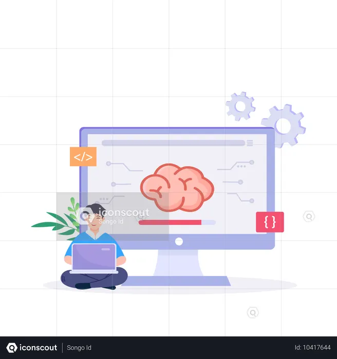 Coder using robotics for developing application  Illustration