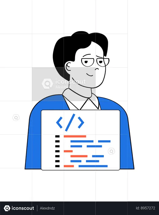 Coder views at coding lines  Illustration