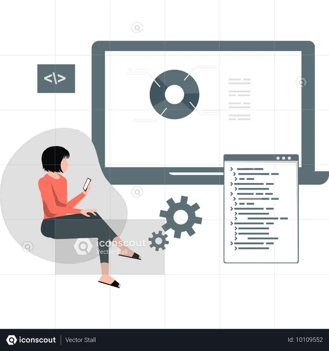 Coder working on application development of website  Illustration