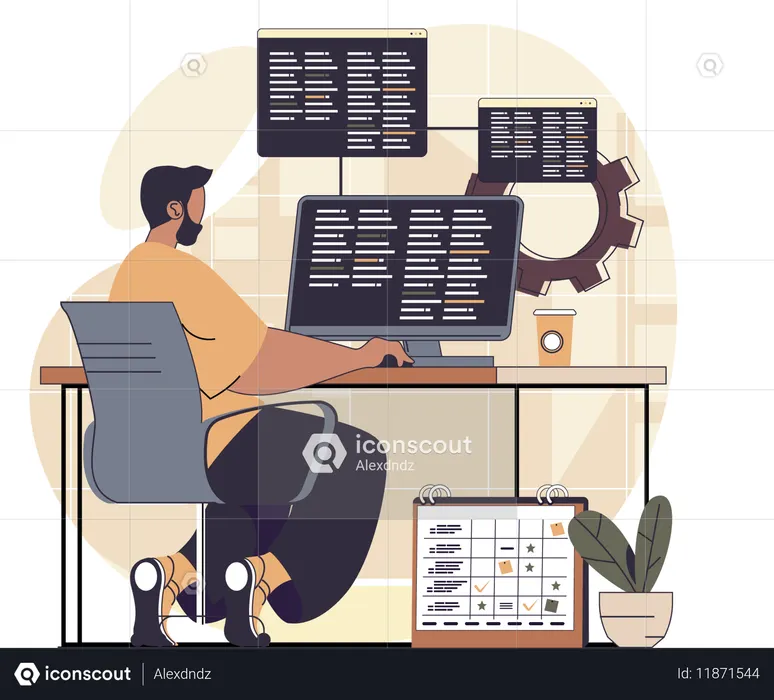 Coder working on programming lines  Illustration