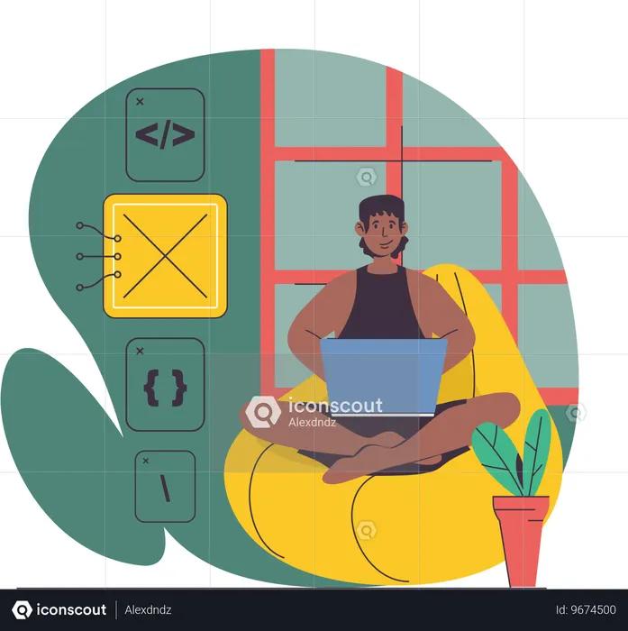 Coder works on designing code  Illustration