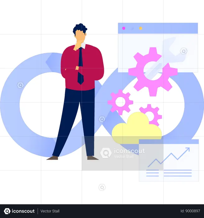Coder works on DevOps settings  Illustration
