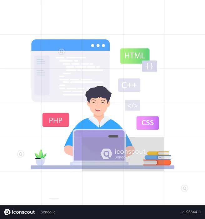 Coder Works On Programming Lines  Illustration