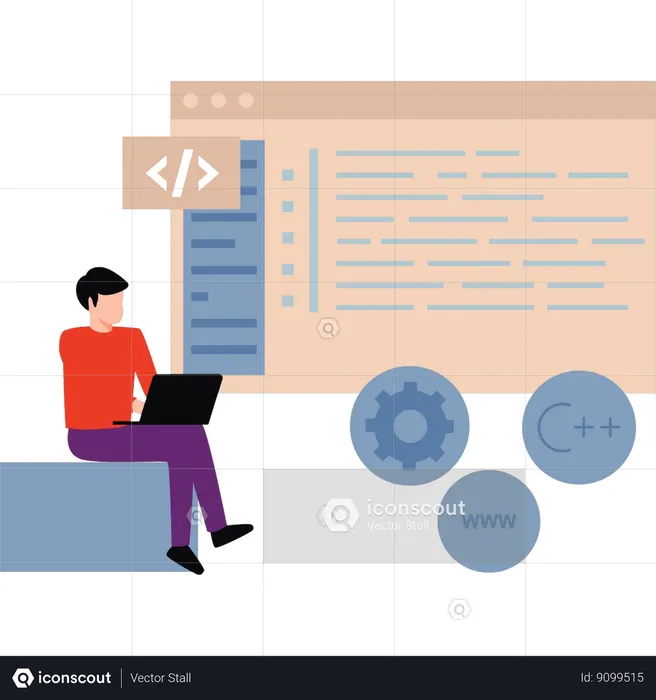 Coder works on web page  Illustration