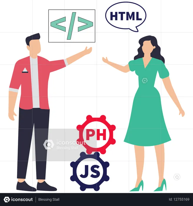 Coder works with Programming Language  Illustration