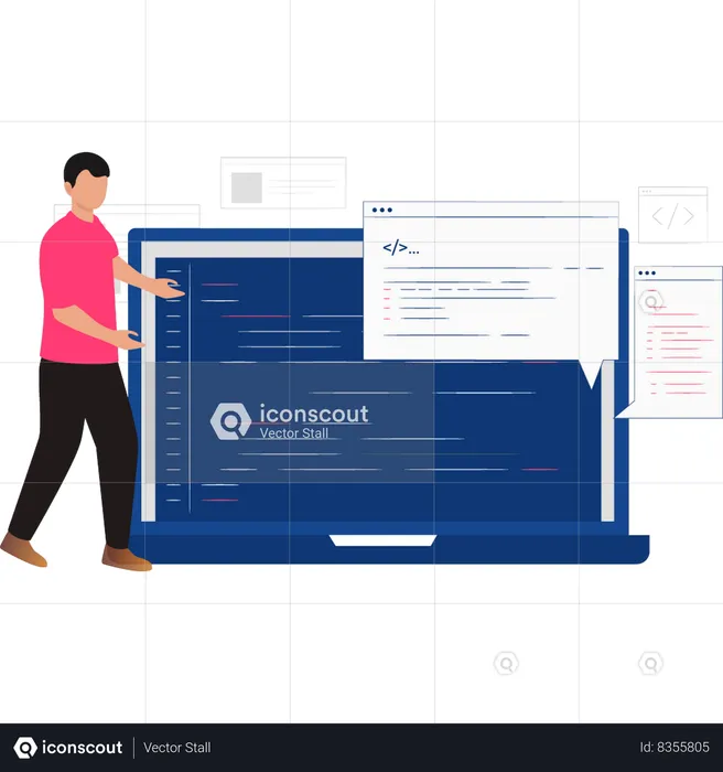 Coder está escrevendo linhas de programação  Ilustração