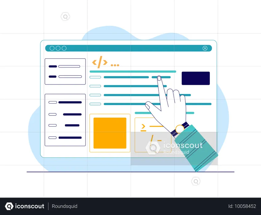 Código de dedo apontado no site  Ilustração